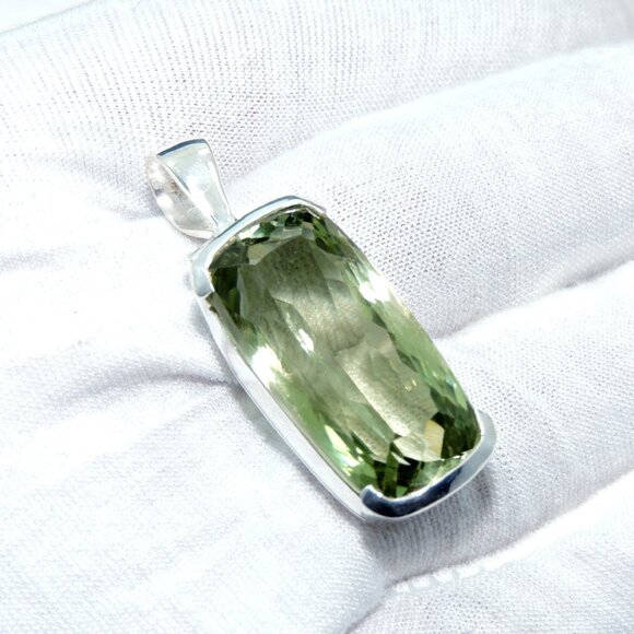 Green Amethyst Cut Pendant, 925 Sterling Silver, Green Cushion Cut Big Pendant - Picture 6 of 6